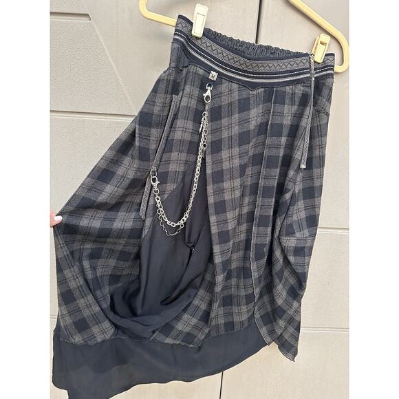 High Knit Claire Campbell wool Asymmetric Draped Kilt Skirt Sz 6 Tartan Grey - Picture 5 of 15